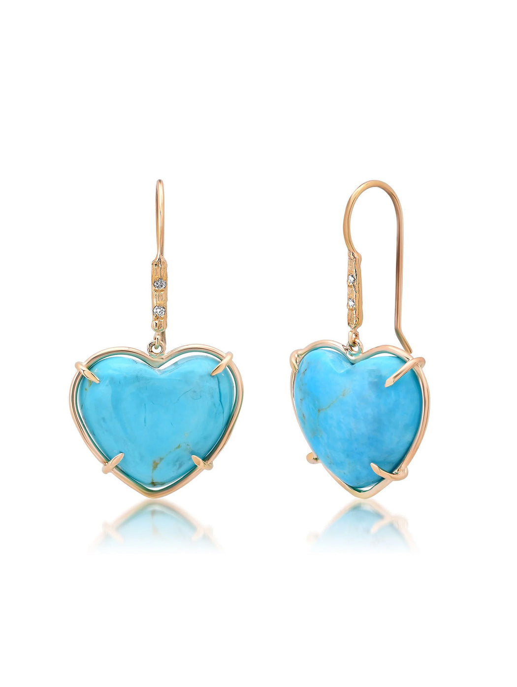 Turquoise Heart Yellow Gold Earrings