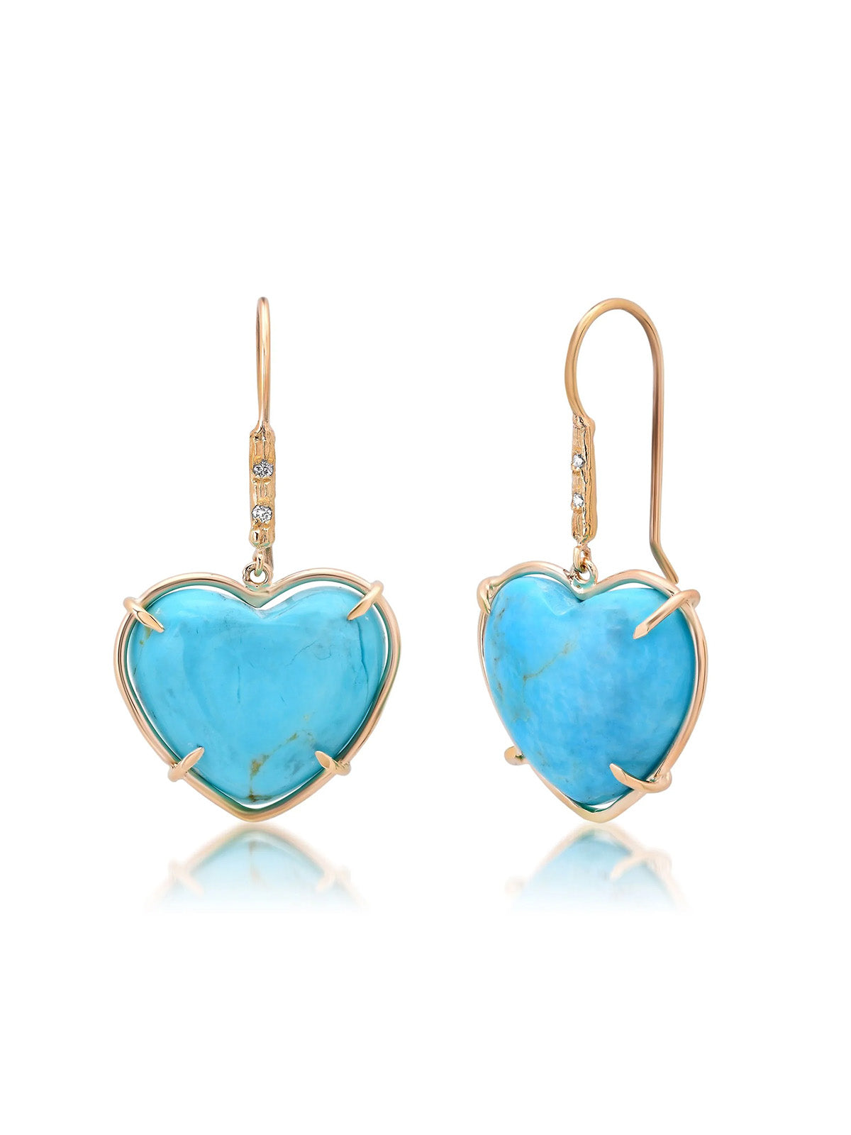 Turquoise Heart Yellow Gold Earrings