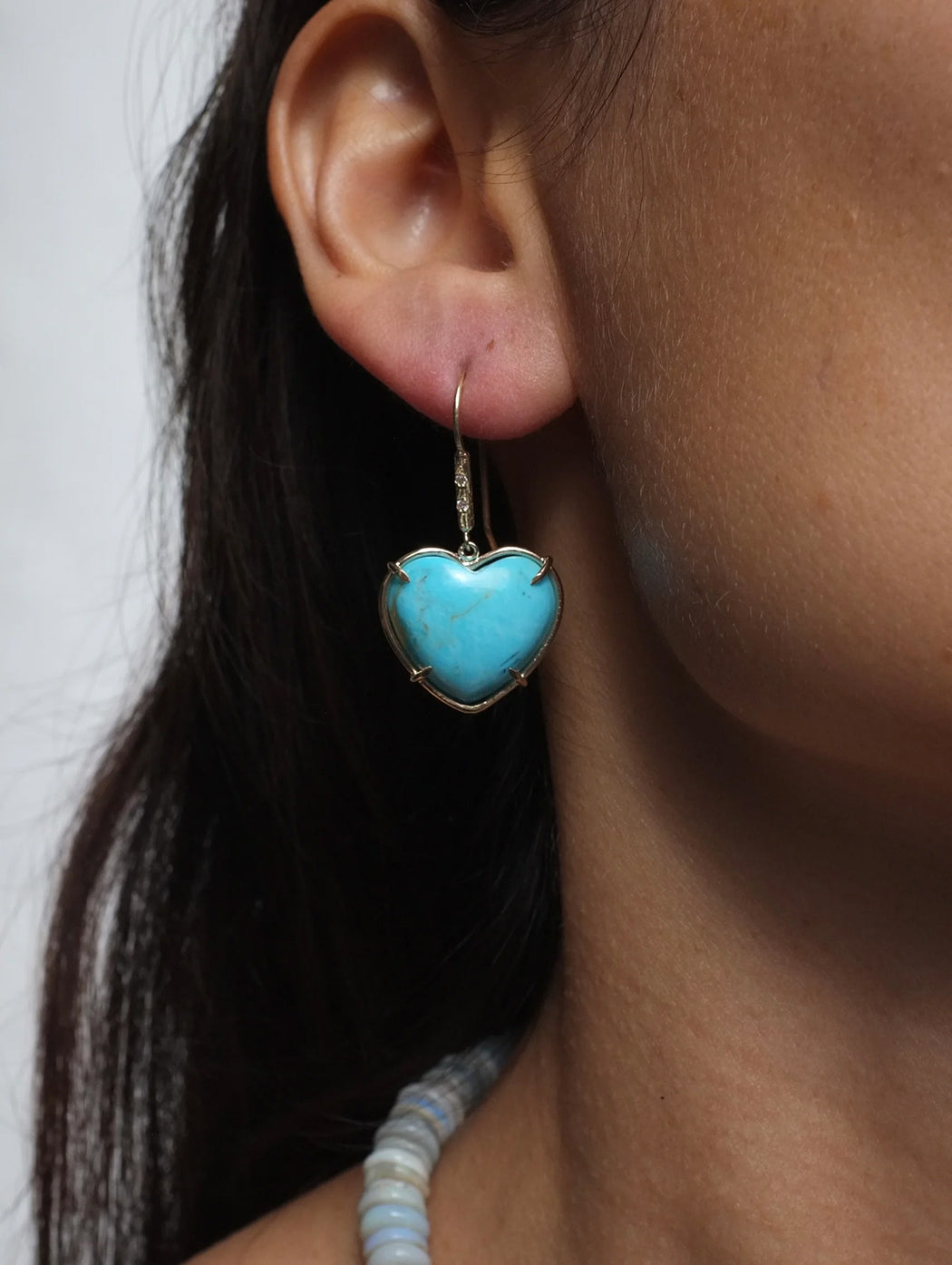 Turquoise Heart Yellow Gold Earrings