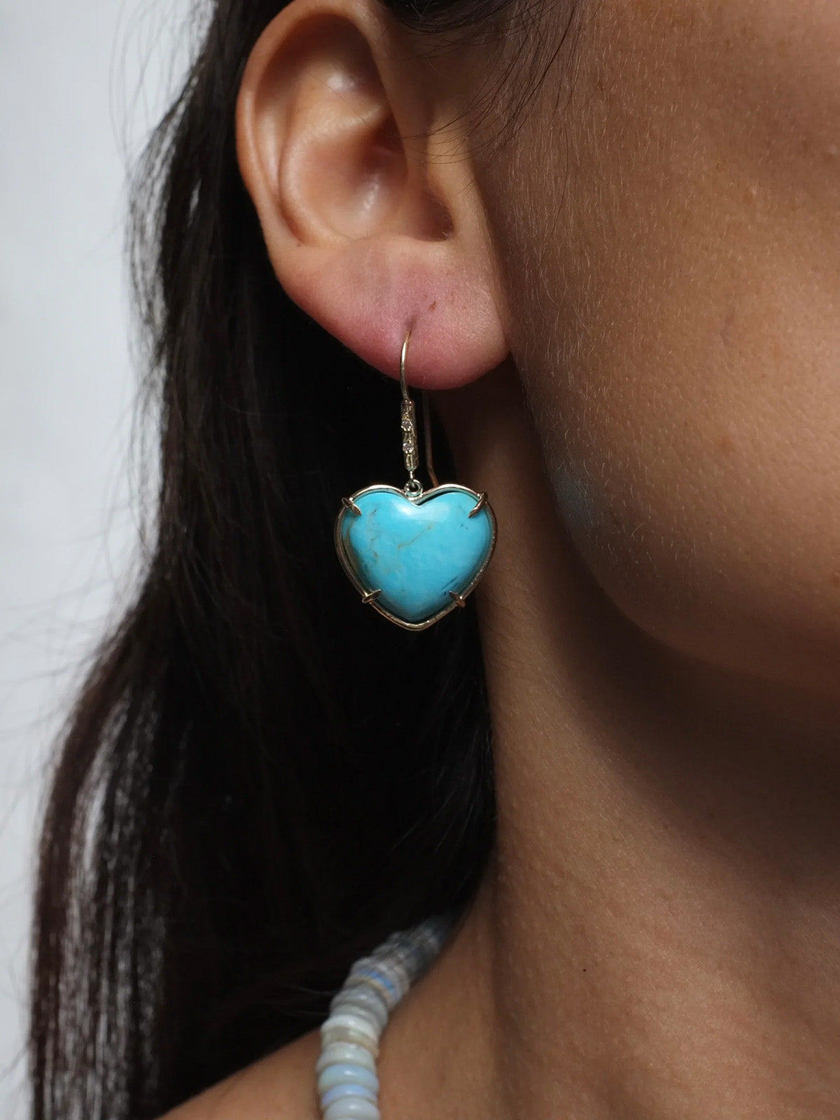 Turquoise Heart Yellow Gold Earrings