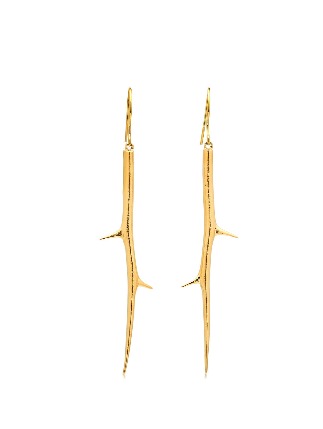 Long Thorn Yellow Gold Earrings