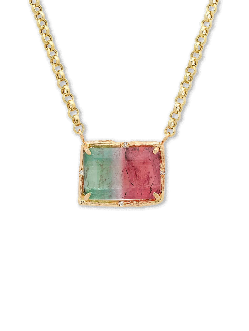 Ombre Watermelon Tourmaline Yellow Gold Necklace