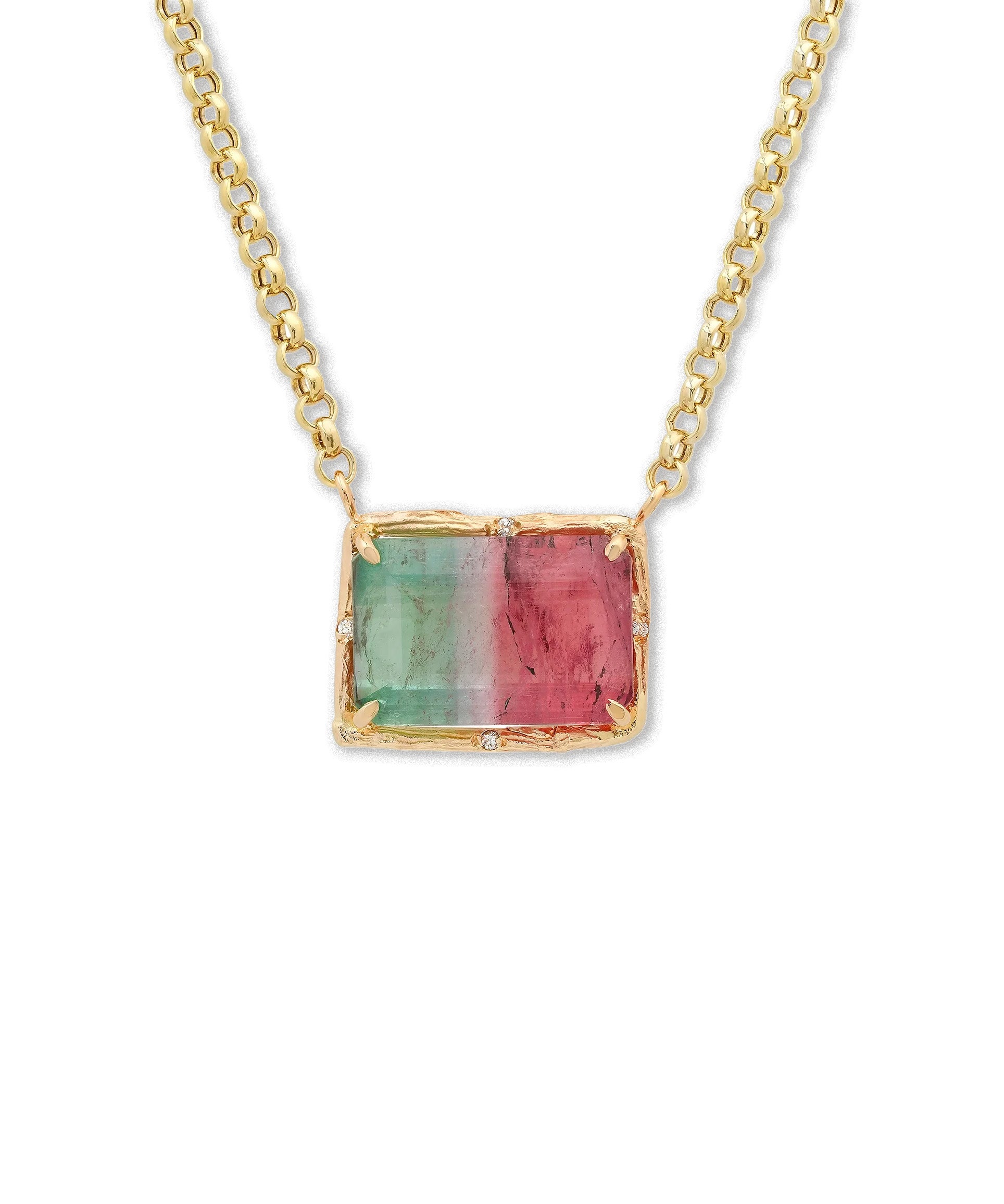 Ombre Watermelon Tourmaline Yellow Gold Necklace