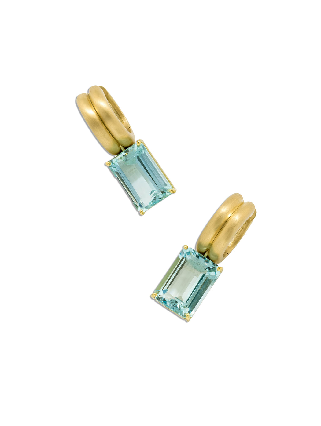Heroic Aquamarine Yellow Gold Double Huggie Earrings
