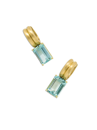 Heroic Aquamarine Yellow Gold Double Huggie Earrings