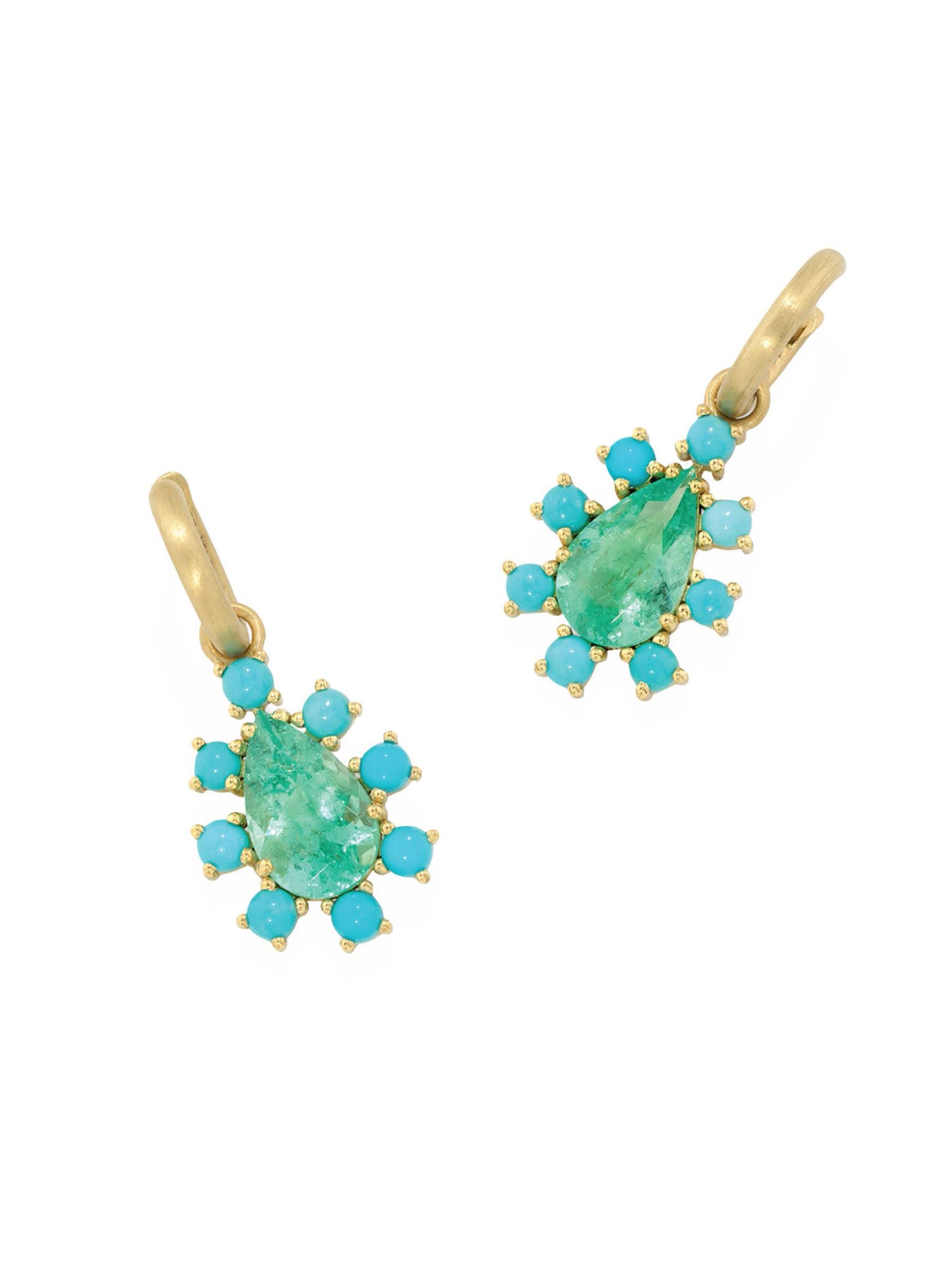 Gemmy Gem Floret Emerald & Turquoise Yellow Gold Earrings