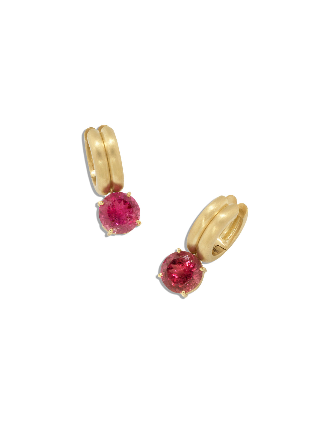Heroic Pink Tourmaline Heroic Yellow Gold Huggie Earrings