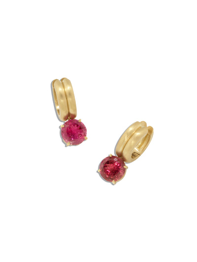 Pink Tourmaline Heroic Yellow Gold Huggie Earrings