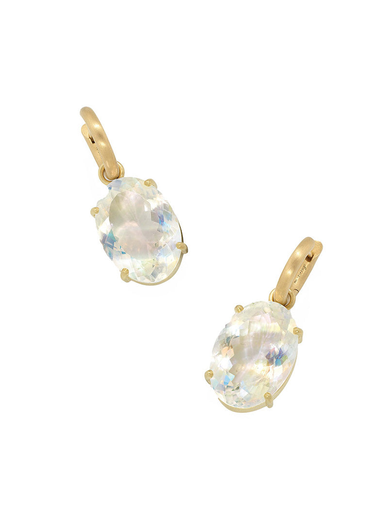 Gemmy Gem Fine Rainbow Moonstone Huggie Hoop Yellow Gold Earrings