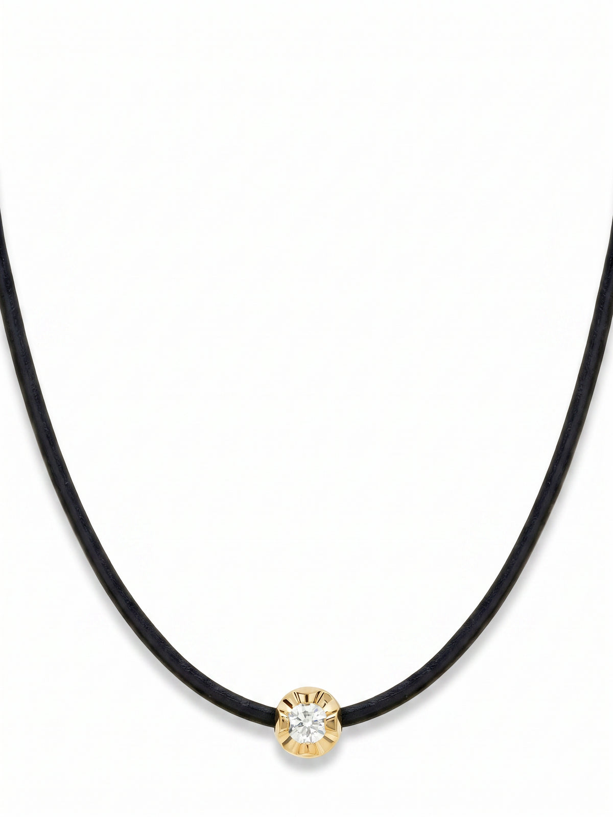 Illusion Set Yellow Gold Diamond and Leather Cord Necklace