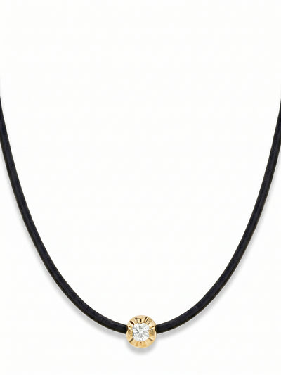 Illusion Set Yellow Gold Diamond and Leather Cord Necklace