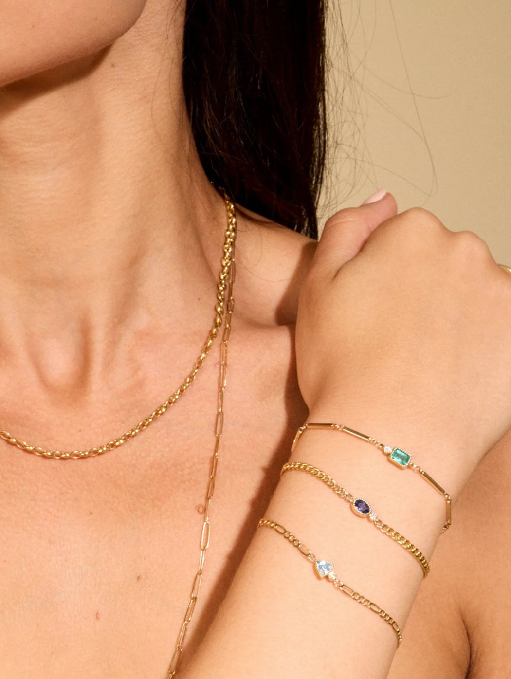 Eva Emerald Cut Station Bracelet on Zosia Chain