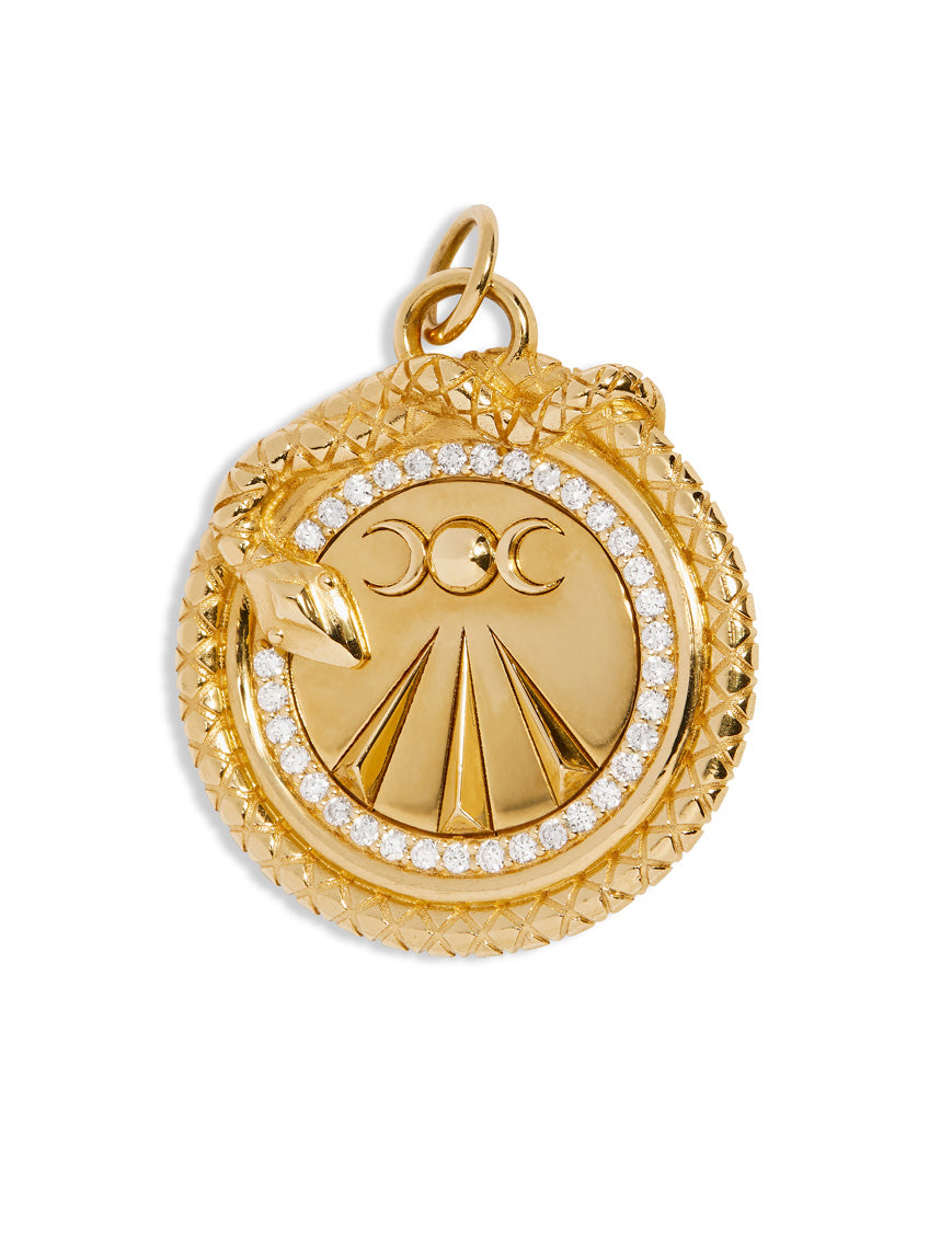 Large Mind Body Soul Diamond Yellow Gold Medallion