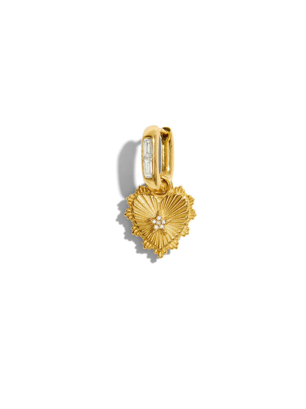 Diamond Heart Small Baguette Fob Hoop Earring
