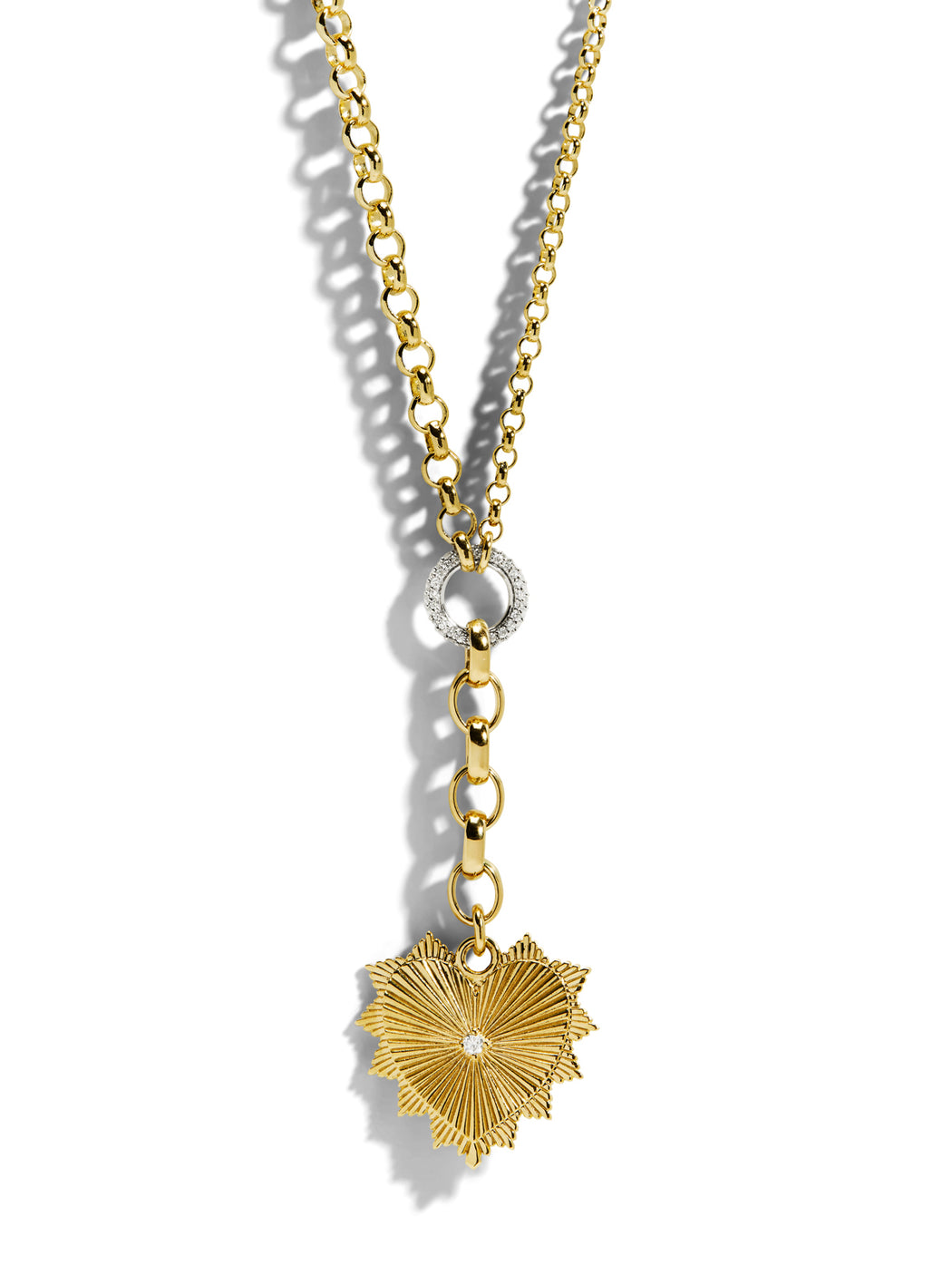 Radiating Heart On Mixed Belcher Extension Necklace With Diamonds