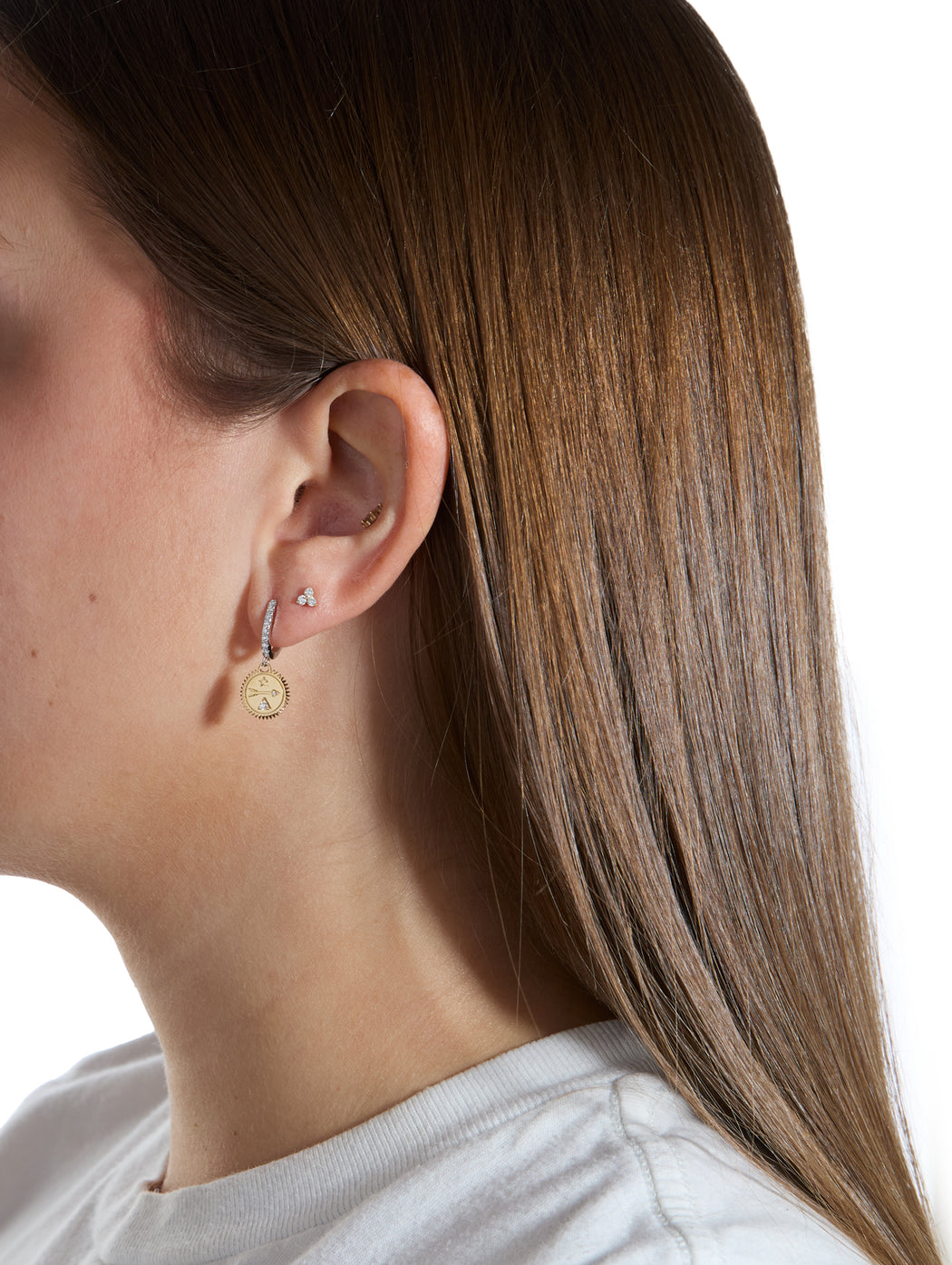 Dream Miniature Medallion Mixed Gold Earring