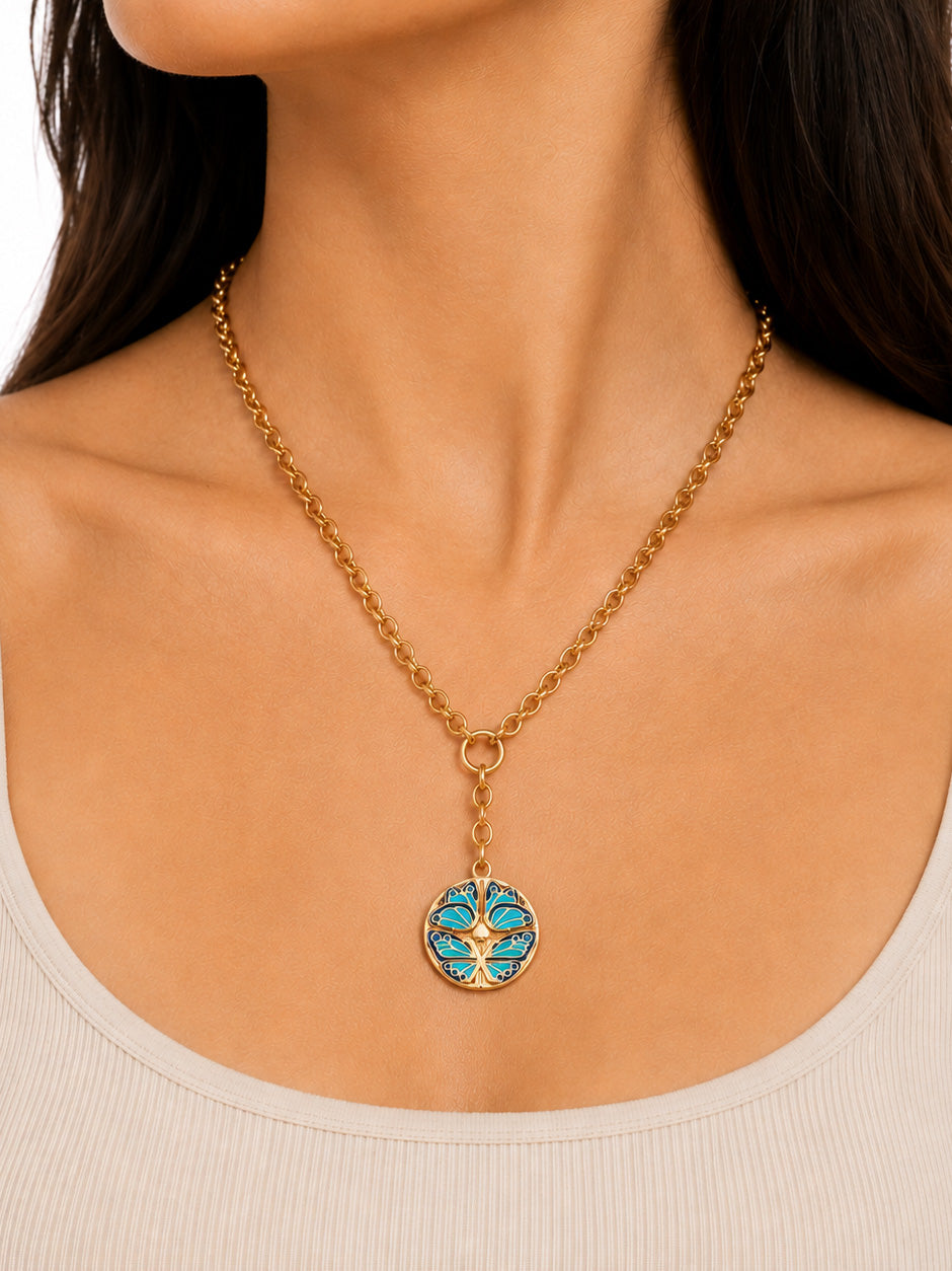 Ceramic Butterfly Heavy Mixed Belcher Extension Yellow Gold Necklace
