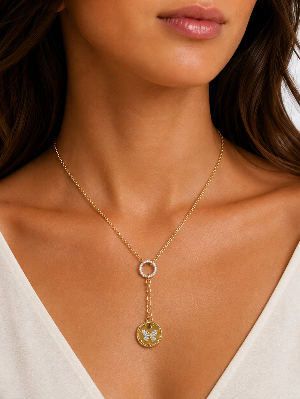 Butterfly Small Mixed Belcher Extension Necklace With Diamonds