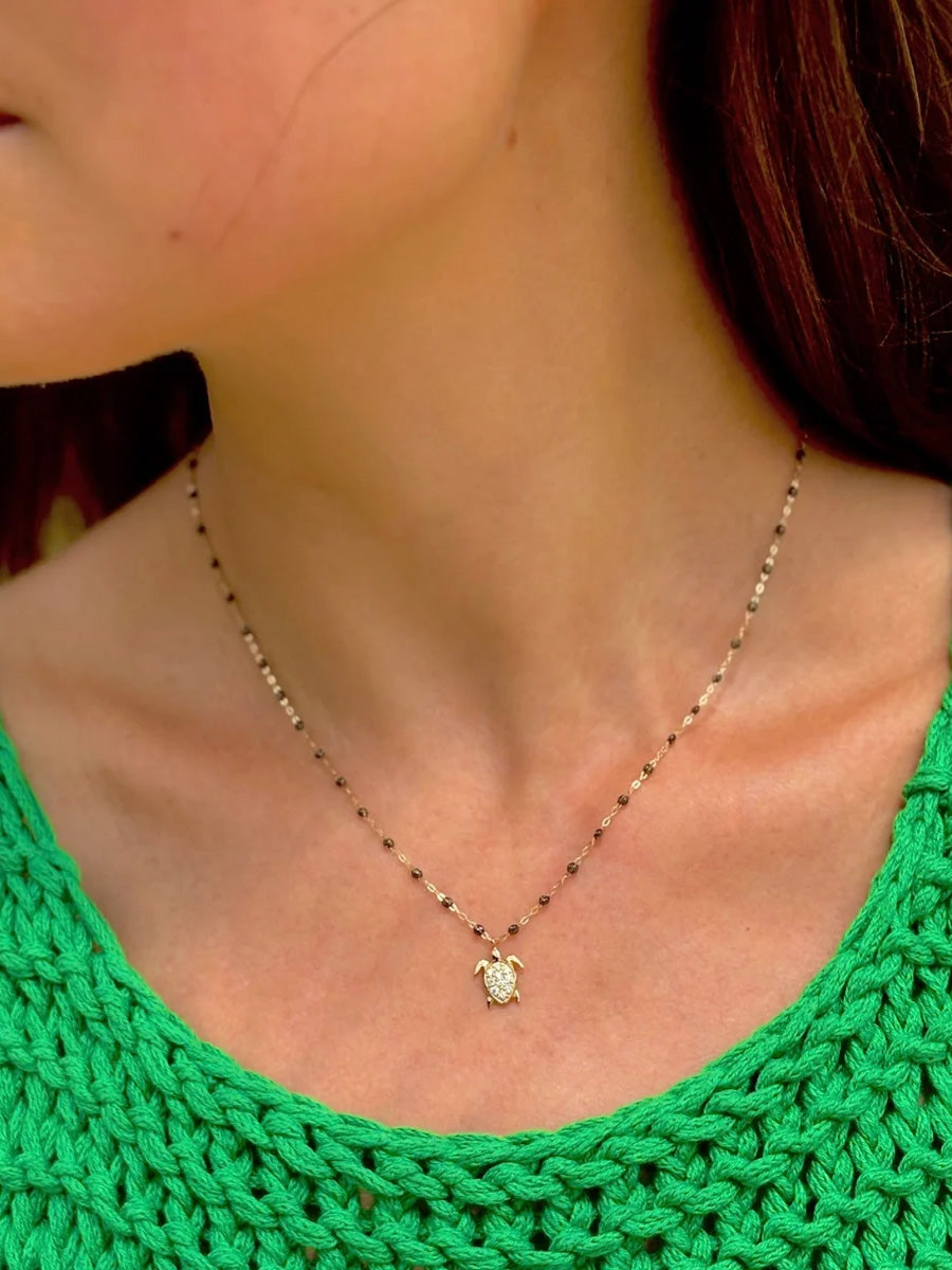 Classic Gigi Quartz Turtle Diamond Yellow Gold Necklace