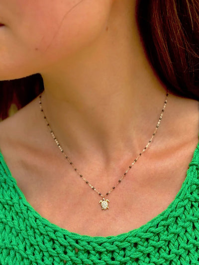 Classic Gigi Quartz Turtle Diamond Yellow Gold Necklace