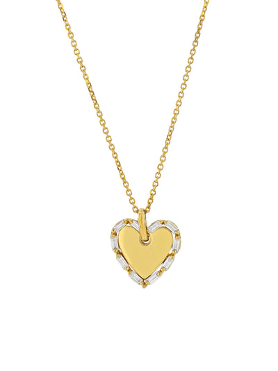 Small Heart with Diamond Frame Yellow Gold Necklace