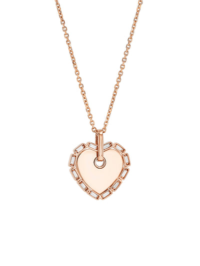 Medium Heart with Diamond Frame Rose Gold Necklace