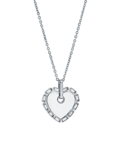 Medium Heart with Diamond Frame White Gold Necklace