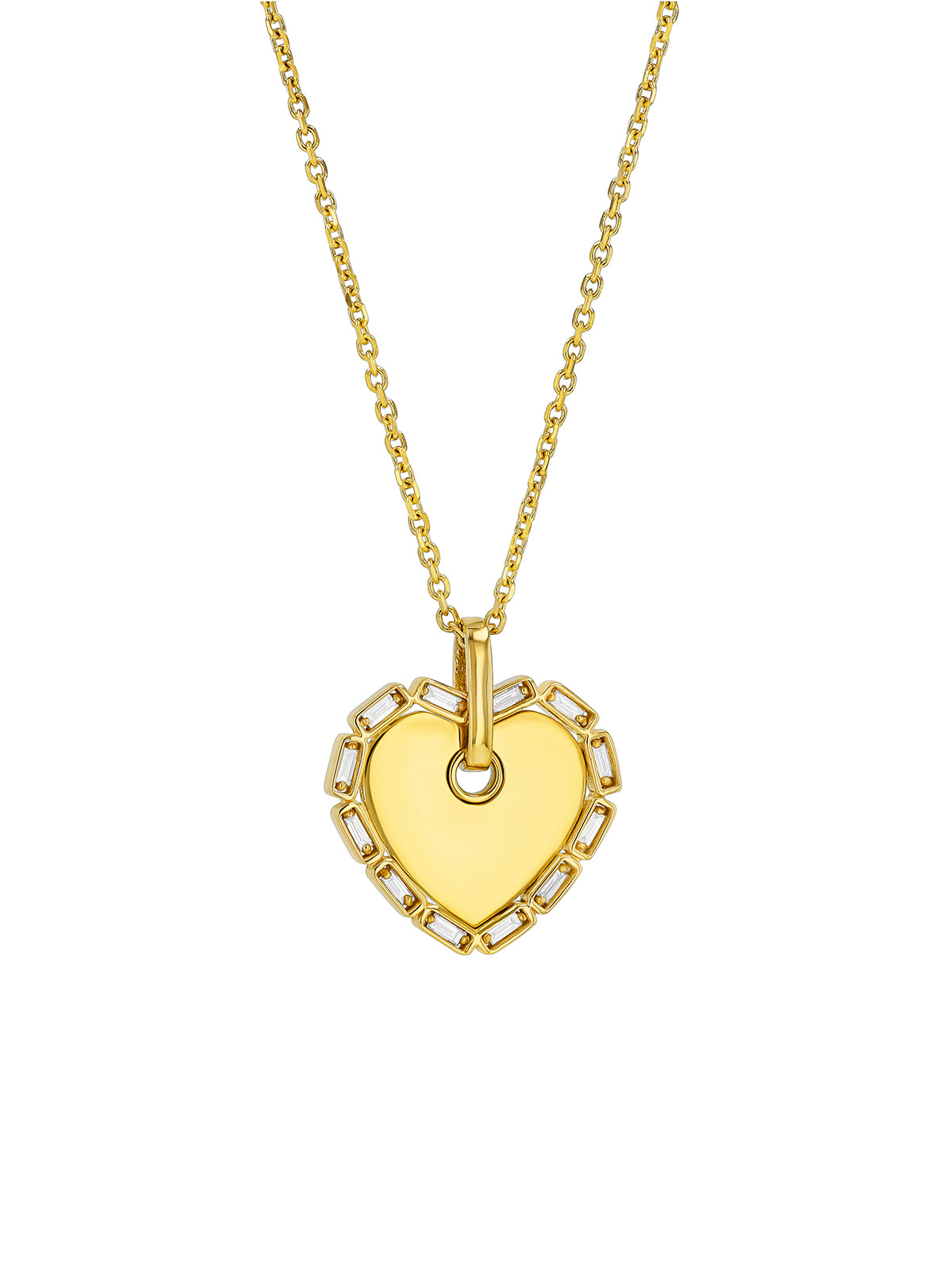 Medium Heart with Diamond Frame Yellow Gold Necklace