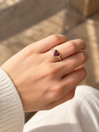 Heart Rhodolite Garnet Heirloom Bezel Ring