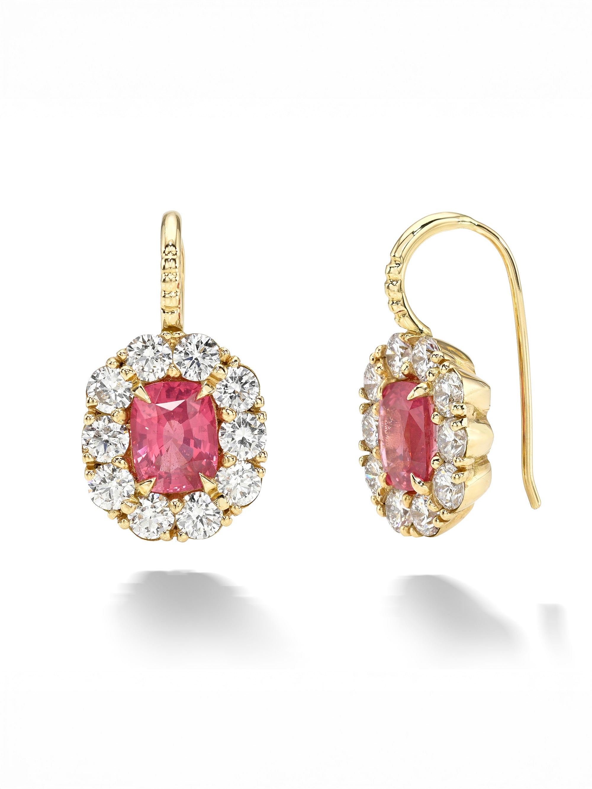 Pink Spinel Diamond Heirloom Yellow Gold Earrings