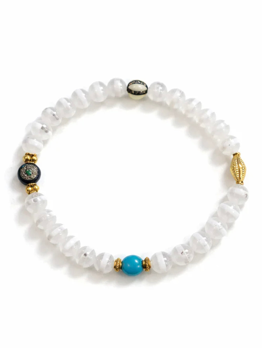 Striped White Agate & Multi-Gemstone Beaded Bracelet