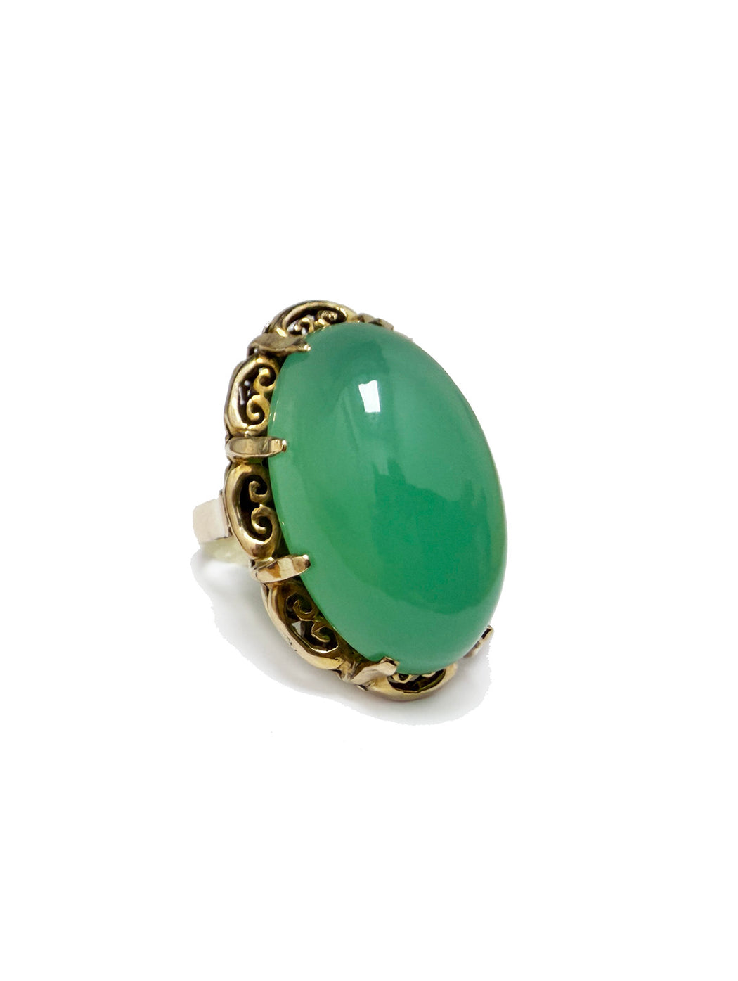 1960's Chrysoprase Yellow Gold Ring