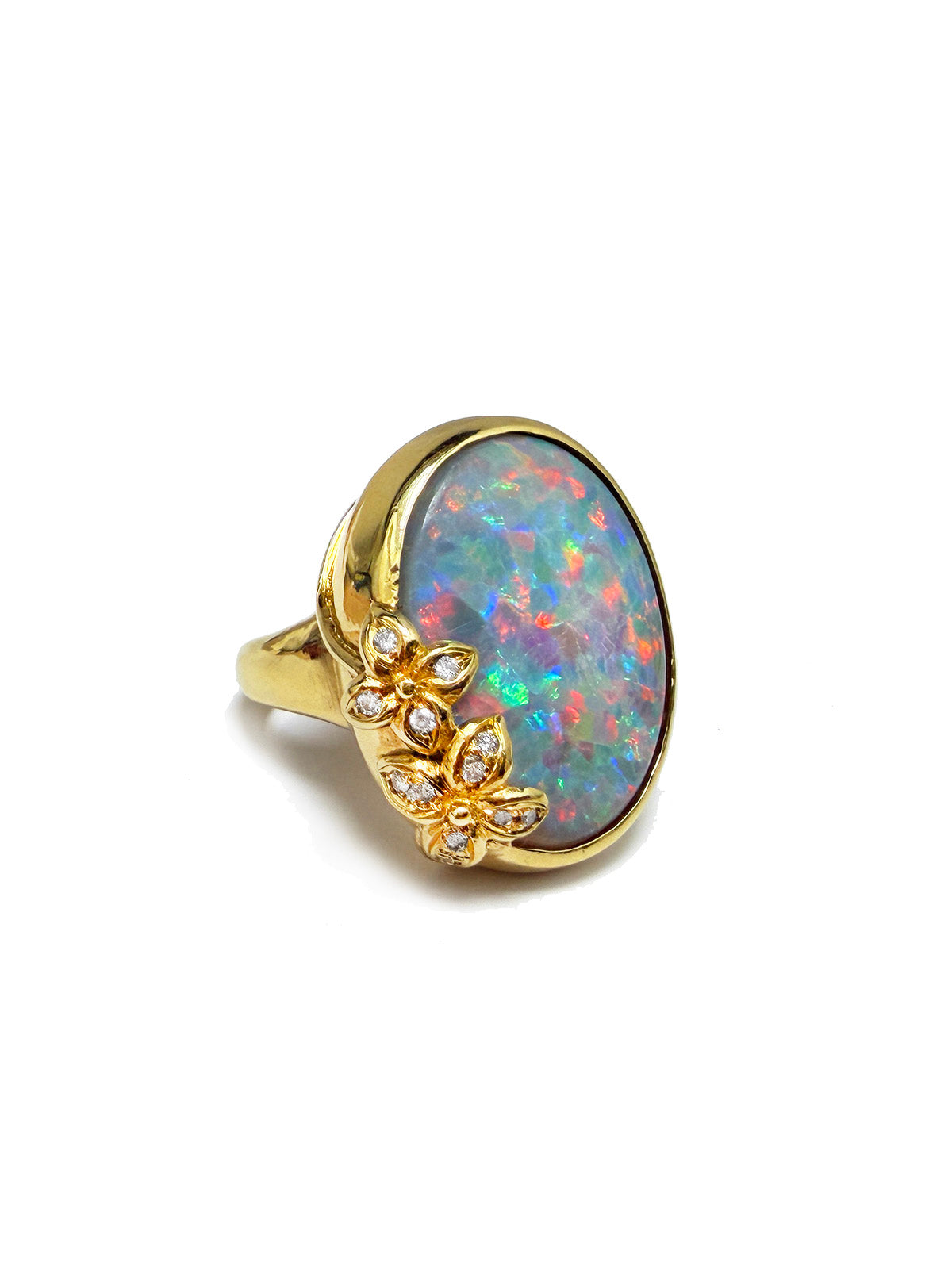 Vintage 16.85ct Australian Opal & Diamond Yellow Gold Ring
