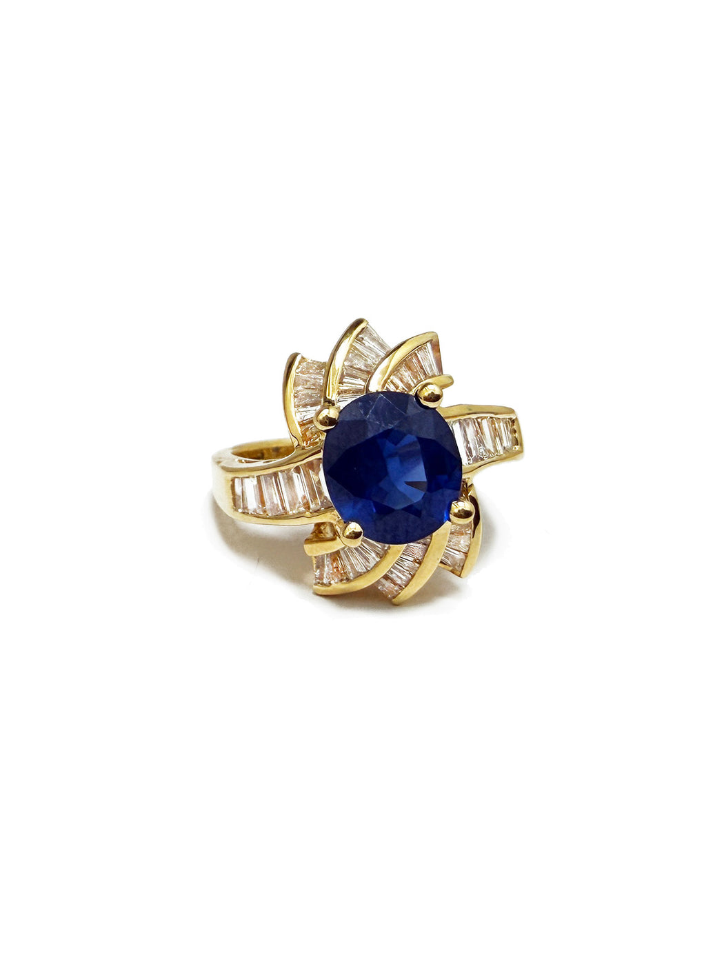 Vintage 2.43ct Sapphire & 0.82ct Diamond Yellow Gold Ring