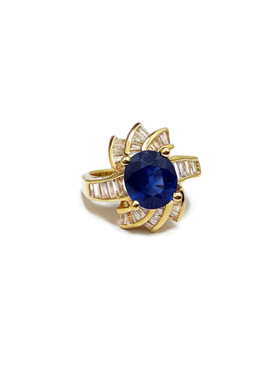 Vintage 2.43ct Sapphire & 0.82ct Diamond Yellow Gold Ring