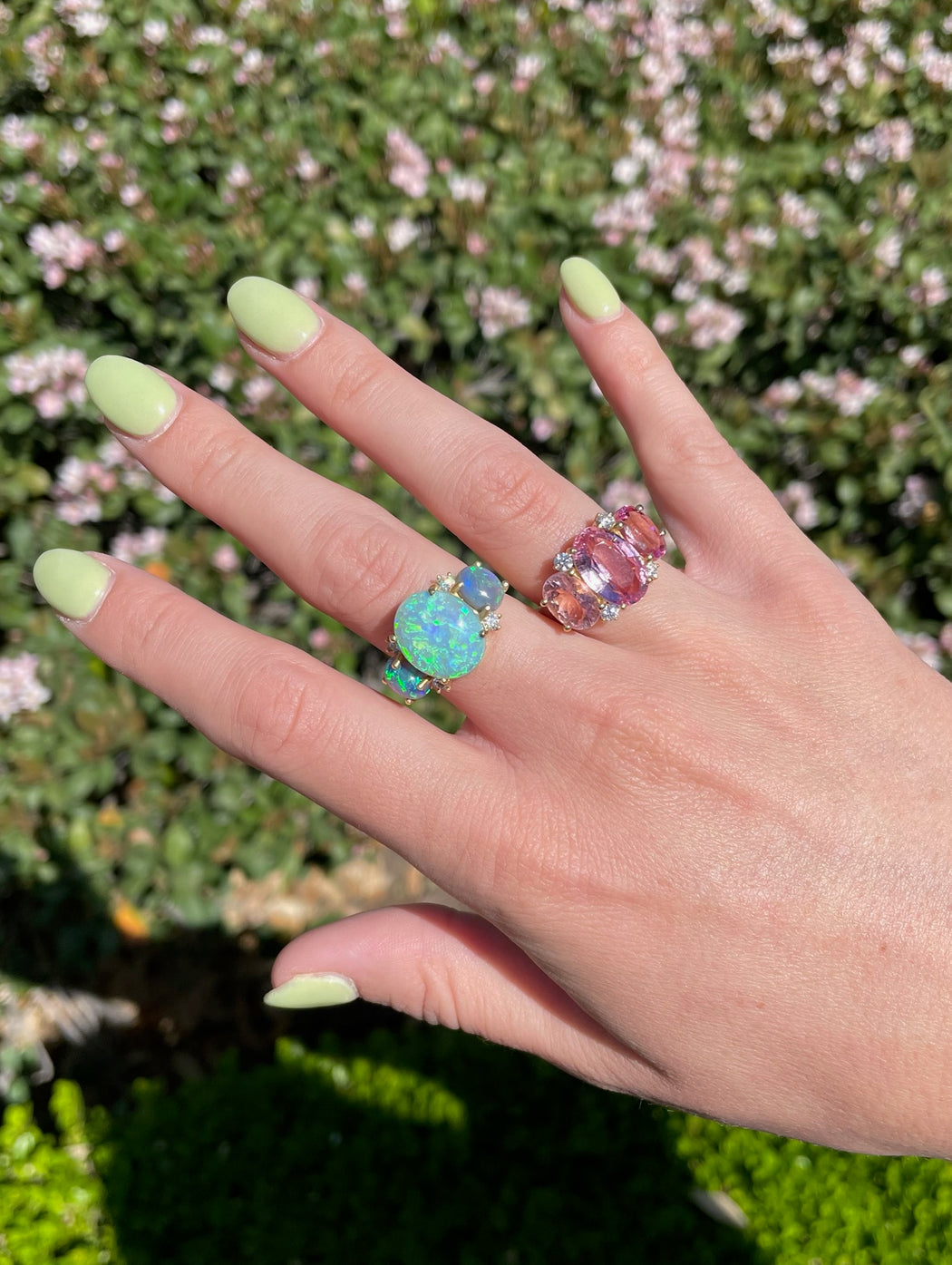 Gemmy Gem Three Stone Pink Tourmaline & Diamond Ring