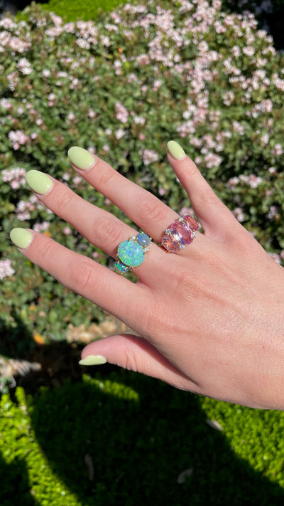 Gemmy Gem Three Stone Pink Tourmaline & Diamond Ring