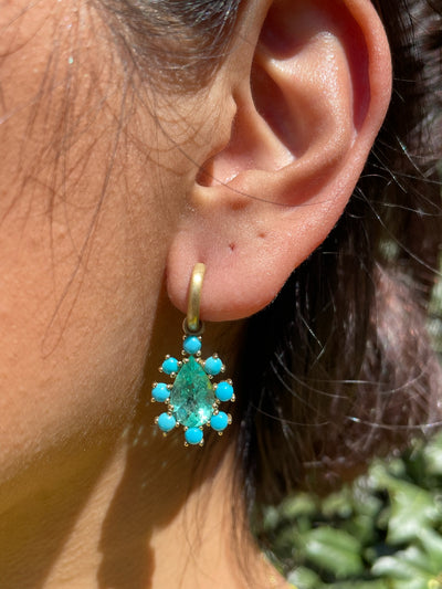 Gemmy Gem Floret Emerald & Turquoise Yellow Gold Earrings