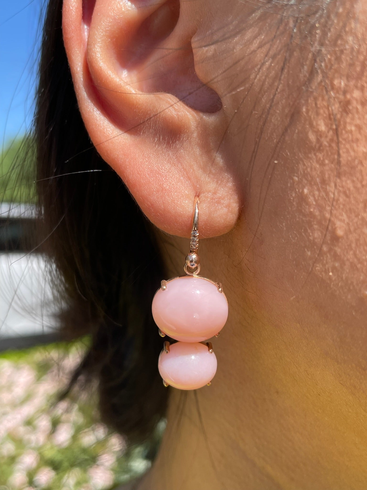 Pink Opal Double Drop Rose Gold Earrings