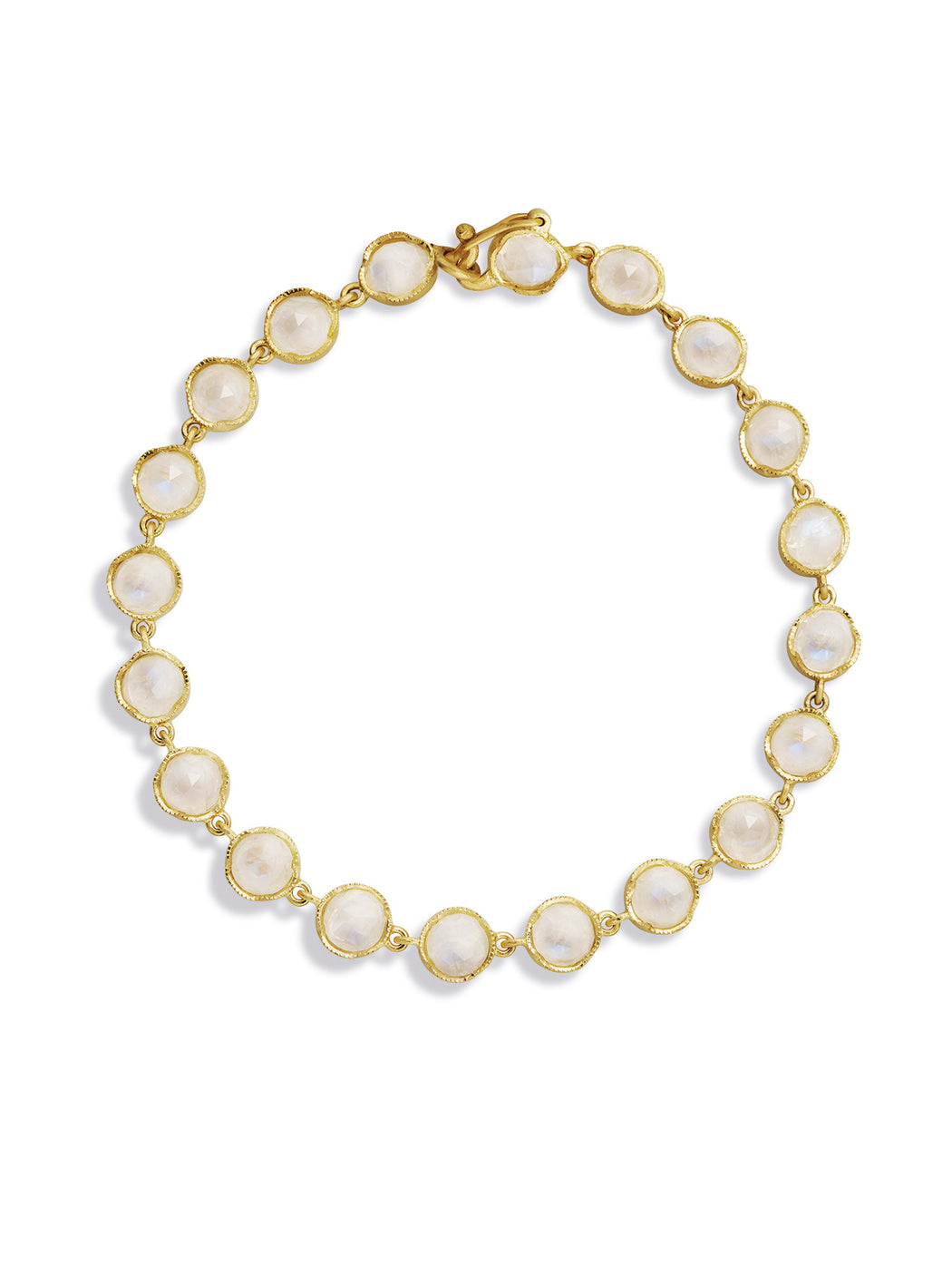 Rose Cut Rainbow Moonstone Petite Classic Link Yellow Gold Bracelet