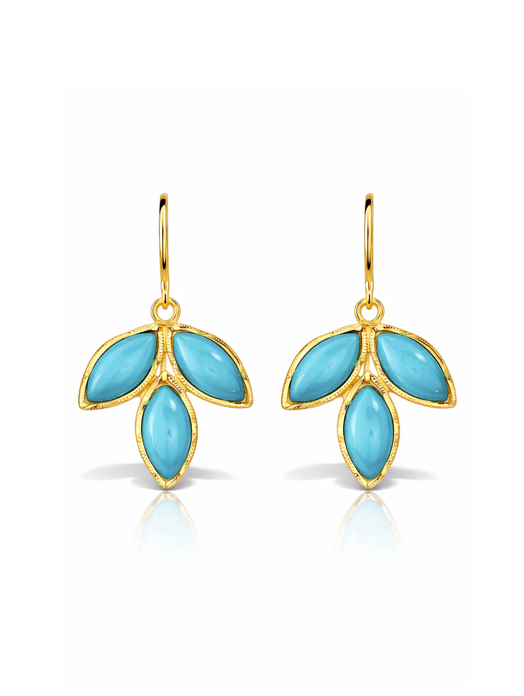 Turquoise Trio Dew Drop Yellow Gold Earrings