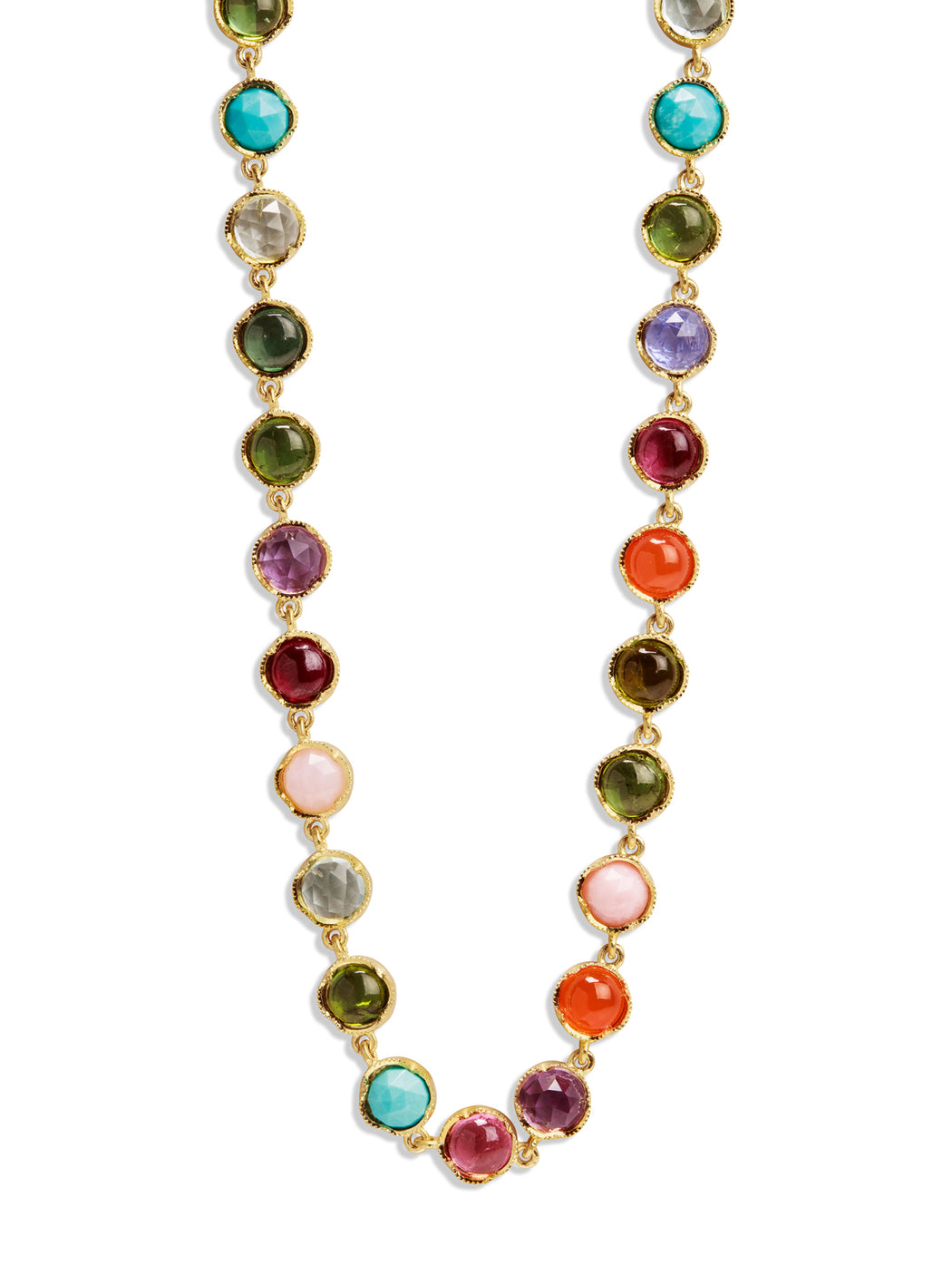 Mixed Gemstone Small Classic Link Yellow Gold Necklace