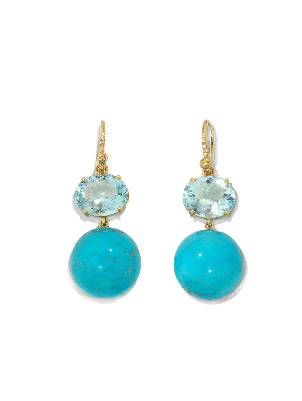 Aquamarine & Turquoise Gumball Yellow Gold Earrings