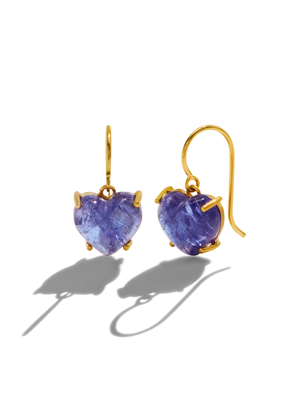 Tanzanite Heart Yellow Gold Drop Earrings