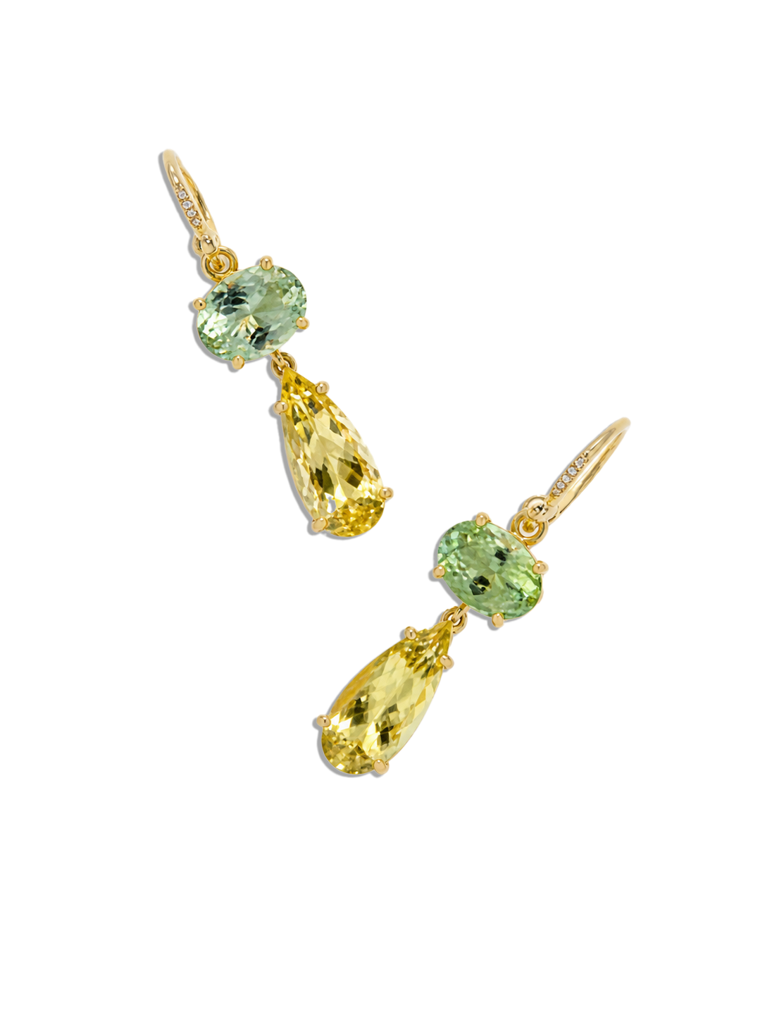Gemmy Gem Green Tourmaline and Beryl Yellow Gold Earrings