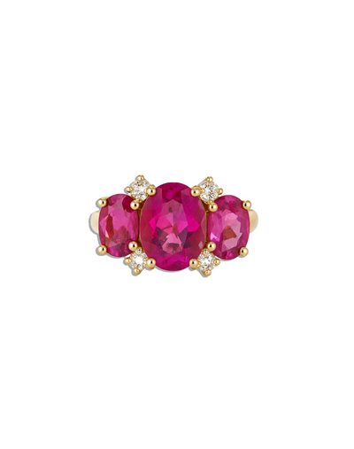 Gemmy Gem Rubellite and Diamond Yellow Gold Ring