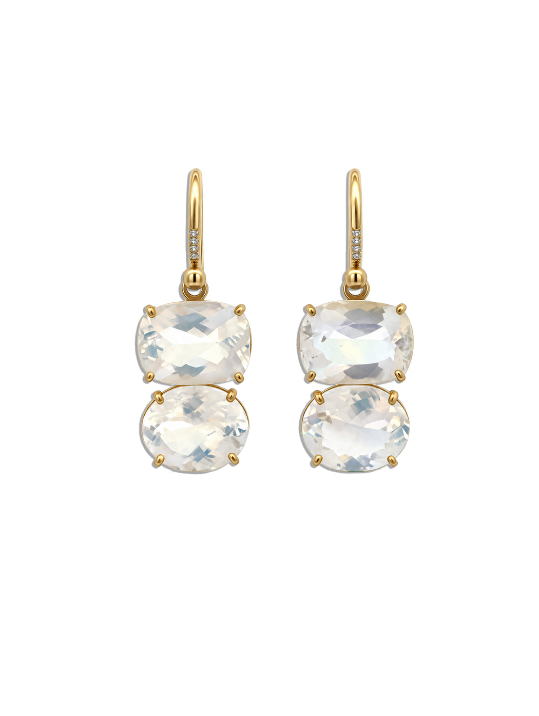 Gemmy Gem Rainbow Moonstone Yellow Gold Earrings