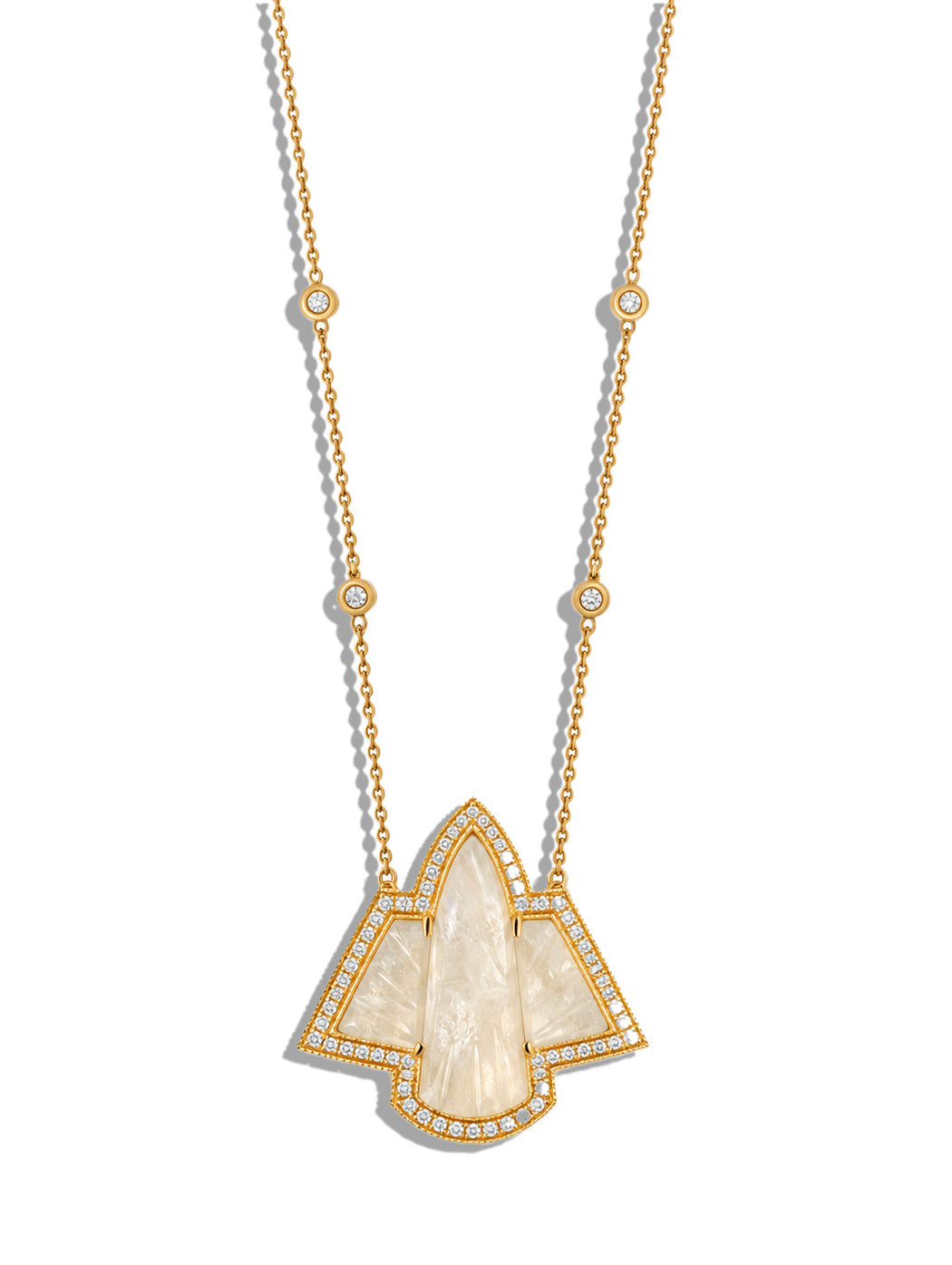 Pave Diamond Moonstone Thunderbird Necklace