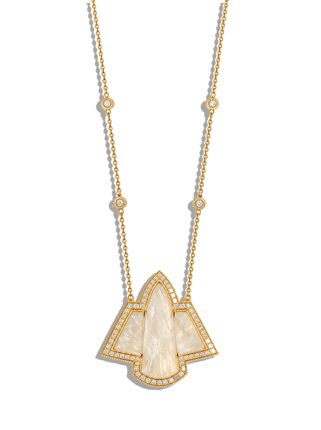 Pave Diamond Moonstone Thunderbird Necklace
