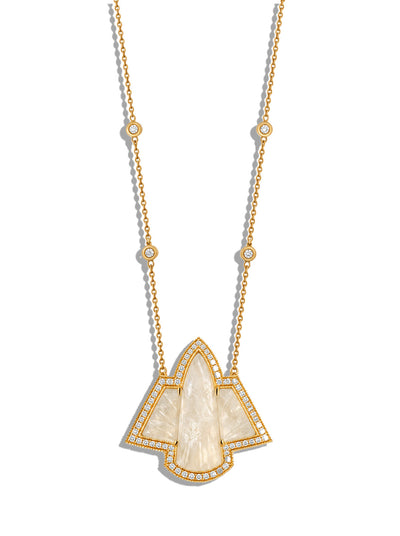 Pave Diamond Moonstone Thunderbird Necklace